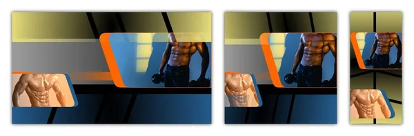 Fitness sport background. Set of poster flyers. Template design for print banner or web. Templates set of cover header brochure. Horizontal vertical square design. — Stock Photo, Image