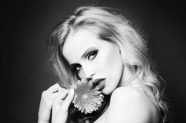 Doğal makyajlı güzel bir kız modeli. Doğal makyajlı güzel bir kadın. Sağlıklı bir kadın. Cazibeli bir spa resmi. Kozmetik güzellik ve kaplıca.