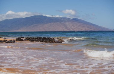 Yaz tatili, tropik bir sahil ve mavi denizin tatil geçmişi. Hawaii plajı.