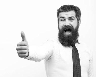 Olumlu insani duygular, yüz ifadeleri. Heyecanlı bir adamın portresi.