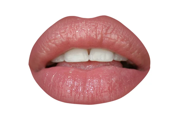 Sexy usta, otwarte usta z czerwonymi kobiecymi wargami ikona. — Zdjęcie stockowe