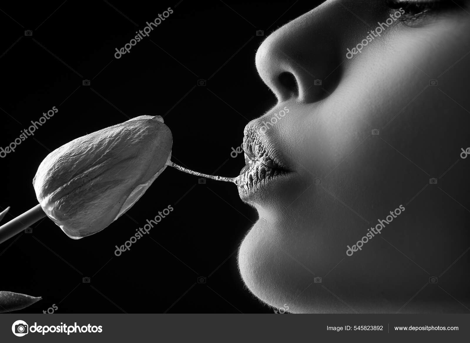 Sexy woman mouth and flowers