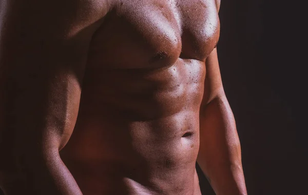 Nude man torso. Cropped body of sexy muscular naked gay.