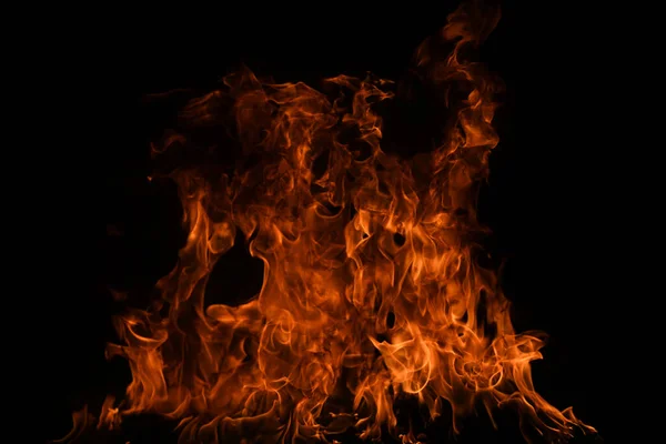 Fire flame burning and fire glowing on black background. — Stock Photo, Image