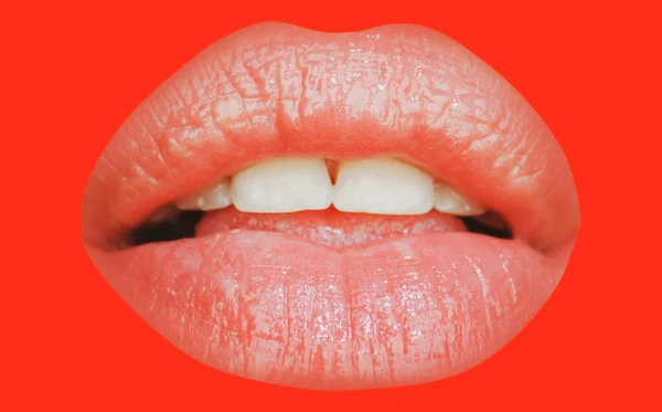 Sexiga kvinnliga läppar. Närbild makro sexiga sensuella kvinnor öppna munnen. — Stockfoto