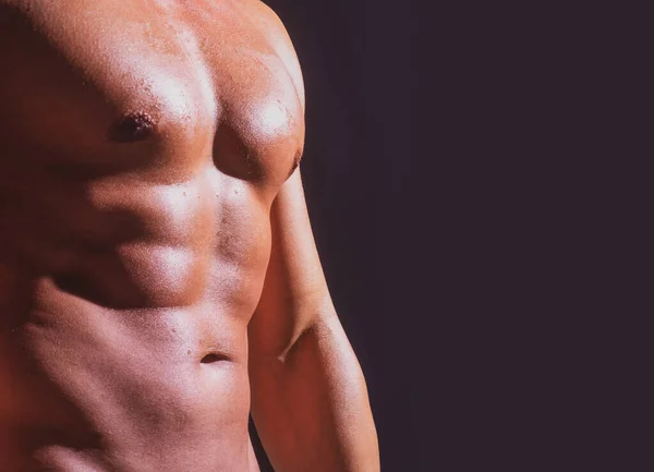 Bannière avec torse nu homme nu. Cultivé corps de sexy musclé nu gay. nu abs gars. — Photo