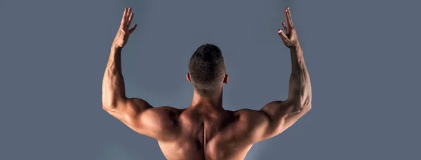 Modelos de bandeira com homem muscular, tronco muscular, músculo traseiro. — Fotografia de Stock