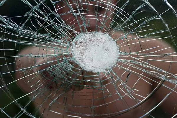 Brutal man power and strong. Ready to fight. Man boxing, strength and power. Fist punch cracked glass. — Stock Photo, Image