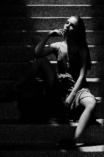 Cheeky girl. Beautiful model with perfect body. Very sensual woman. Vogue style portrait of beautiful delicate woman.