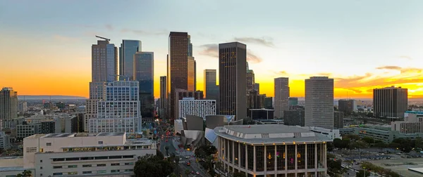Los Angeles şehir merkezinde gökdelenleri olan panoramik bir şehir. Los Angeles kökenli Kaliforniya teması. Los Angeles şehir merkezi, şehir merkezi..