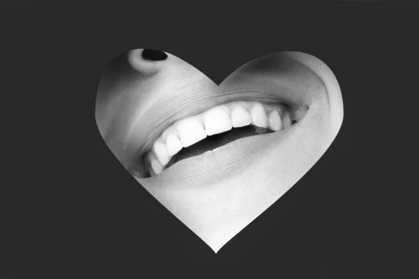 Stomatoloji. Kırmızı dudaklı ve beyaz dişli bir kadın. Mükemmel gülümseme. — Stok fotoğraf
