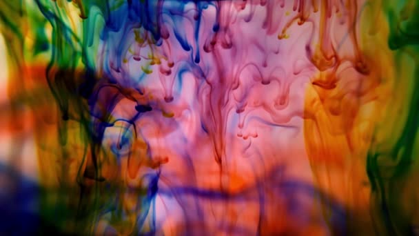 Gekleurde spatten in abstracte vorm, kleur inkt gedaald. Acrylverf in water. Kunst behang met vloeibare rook. Abstracte kleur. — Stockvideo