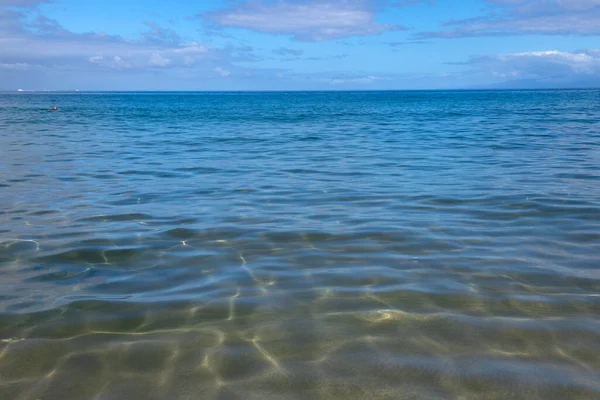 Latar belakang laut musim panas. Tekstur permukaan air. Bersinar pola riak air biru. — Stok Foto