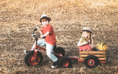 Mutlu çocuklar gülümsüyor ve eğleniyorlar. Küçük kız ve oğlan gülümsüyor. Güneşli bir günde gülümseyen küçük çocuklar. Yazın doğada mutlu çocuklar. Doğada mutlu gülümseyen çocuklar.