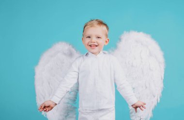 Küçük Valentin. Beyaz melek kanatlarıyla gülümseyen sevimli çocuk..