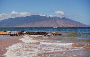 Hawaii plajı, Hawaii okyanusu, aloha maui adası. Tropik plaj manzarası.