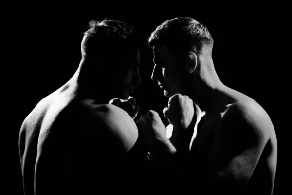 Conflict Angry Men. Strong and Power Mans Hand. Fighting, Conflict and Bullying. Aggression and Abuse Concept. Silhouette of Face in Strength. Rivalry, Screaming and Forces. — Stock Photo, Image