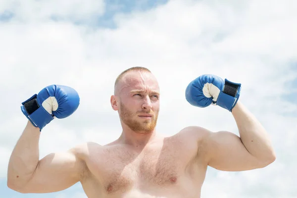 Boxer fighter training outdoors. Strong muscular boxing man. Muscular athlete man body. — 스톡 사진