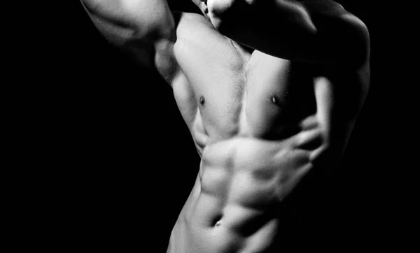 Rapaz giro. Um tipo com um corpo sexy. Bonito homem musculoso com seis abdominais pack. — Fotografia de Stock