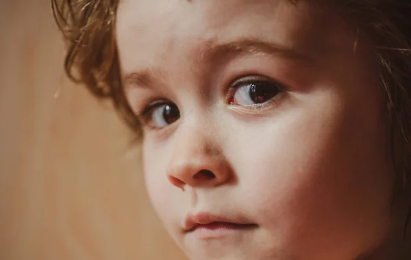 Retrato de niño sorprendido sorprendido. El concepto de niños se enfrenta de cerca. Cabeza disparar niños retrato. — Foto de Stock