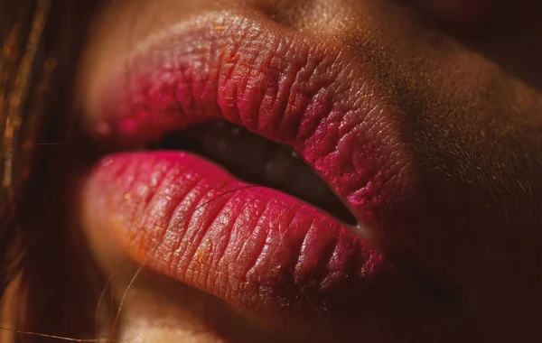 Lips. Closeup nude woman lip. Natural Makeup. Sexy plump full lip. Cosmetology, injections, beauty plastic. — Stock Photo, Image