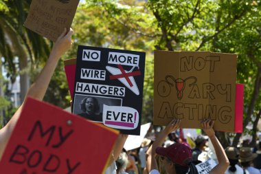 Bans off abortion service, reproductive justice. Womens march rights, abortion body choice, lgbt and lgbtq. Protect roe. Los Angeles, USA - May, 14, 2022.