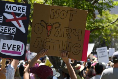 Bans off abortion service, reproductive justice. Womens march rights, abortion body choice, vagina. Protect roe. Los Angeles, USA - May, 14, 2022.