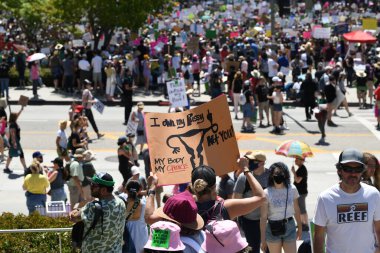 Bans off abortion service, reproductive justice. Womens march rights, abortion body choice. Protect roe. Los Angeles, USA - May, 14, 2022.