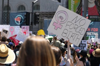 Bans off abortion service, reproductive justice. Womens march rights, abortion body choice. Protect roe. Los Angeles, USA - May, 14, 2022.