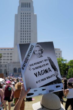 Bans off abortion service, reproductive justice. Womens march rights, abortion body choice, vagina. Protect roe. Los Angeles, USA - May, 14, 2022.
