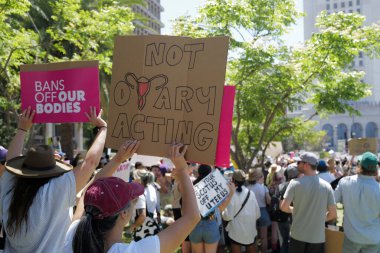 Protect roe. Abortion reproductive justice. Womens march rights, abortion body choice, feminism. Los Angeles, USA - May, 14, 2022.