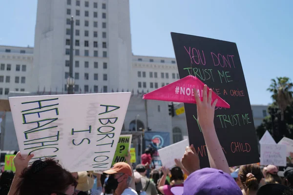 Bans off abortion service, reproductive justice. Womens march rights, abortion body choice. Protect roe. Los Angeles, USA - May, 14, 2022. — Stock Photo, Image