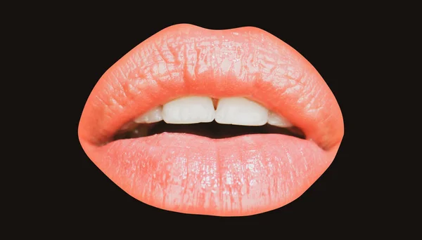 Bouche ouverte avec macro rouge lèvres femelles icône isolée. — Photo