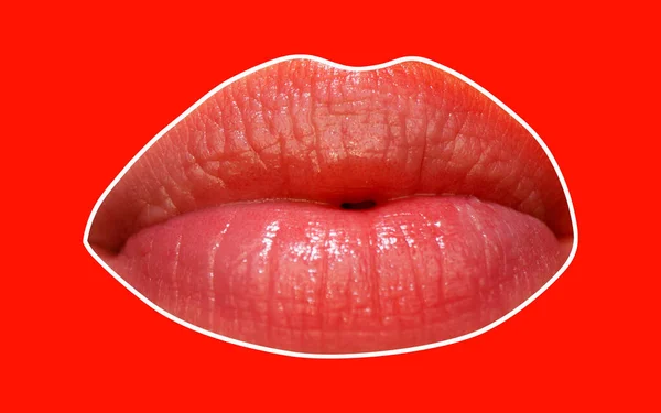 Womans lips close up isolated on red background. — Fotografia de Stock