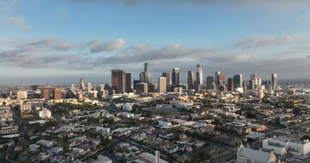 Skyscrapers of Los Angeles California. Los Angeles, California, USA downtown cityscape. Flying and filmed LA by drone. — Stockvideo