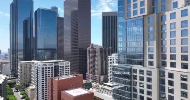 Los Angeles downtown skyline, fly LA by drone, top aerial view. Los Angeles, CA, USA, May 10, 2022. — Stok video