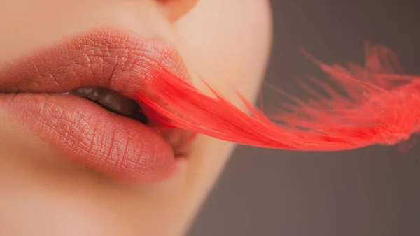 Герпес. Защита губ. Косметология, инъекции, косметика. Масляная помада. Крупный план красивой женщины здоровые губы. — стоковое фото
