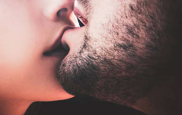 Sensual kissing. Couple In Love. Intimate relationship and sexual relations. Closeup mouths kissing. Passion and sensual touch. Romantic and love.
