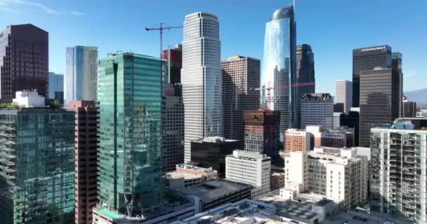 Los Ángeles California Horizonte Del Centro Vuelo Avión Tripulado Vista — Vídeo de stock