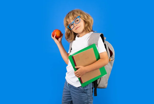 Volta Escola Criança Escolar Com Livro Sobre Fundo Isolado — Fotografia de Stock