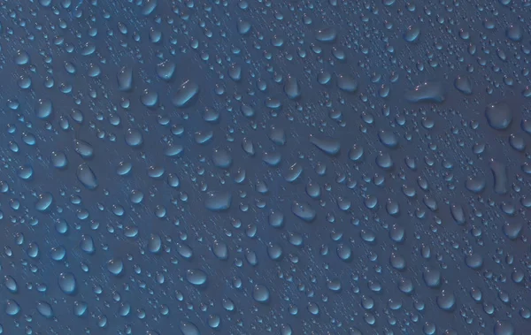 Abstrakt Vatten Droppar Konsistens Våta Regndroppar Glas Blå Bakgrund Bubbelmönster — Stockfoto