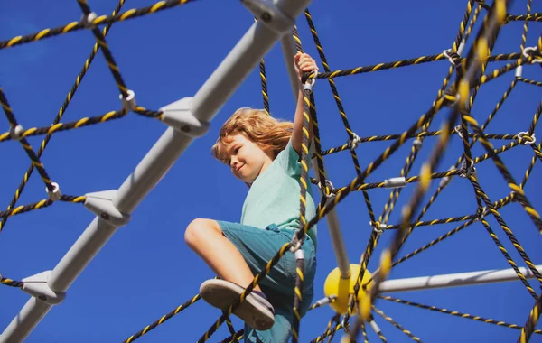 Boy Playing Playground Kids Play Outdoor Rope Park — Stock Photo, Image