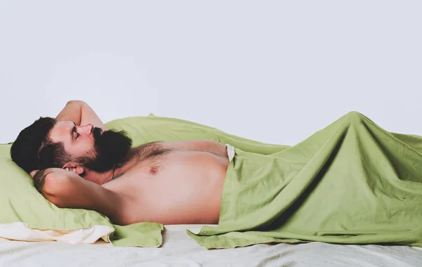 Сексуальна Сила Імітація Ерекції Чоловік Лежить Ліжку Спить — стокове фото