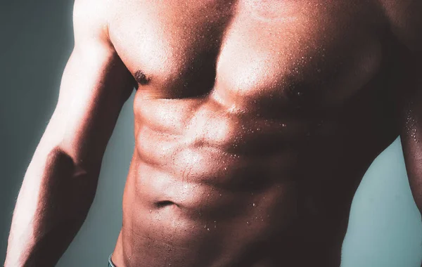 Sexy Nackter Oberkörper Sixpack Bauchmuskeln Fitter Junger Mann Mit Schönem — Stockfoto