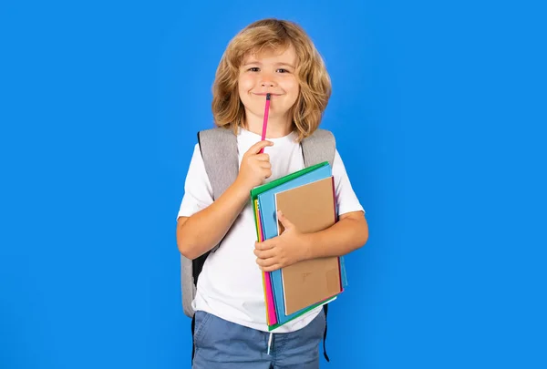 School Tiener Kind Met Boek Copybook Tiener Student Geïsoleerde Achtergrond — Stockfoto