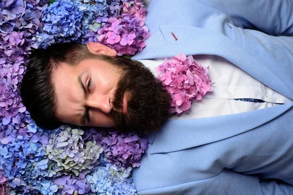 Bearded Man Beard Flower Beard Bearded Gay Barbershop Concept Mustache — Stock Photo, Image