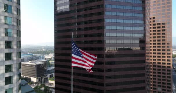 Σημαία Των Ηνωμένων Πολιτειών Της Αμερικής Κυματίζει Κοντά Στο Λος — Αρχείο Βίντεο