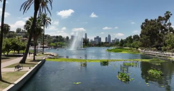 Vista Aérea Para Centro Los Angeles Edifícios Arranha Céus Parque — Vídeo de Stock