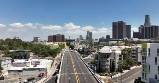 Vue Aérienne Centre Ville Los Angeles Drone Volant Gratte Ciel — Video