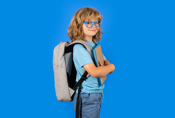 Volta Escola Schoolboy Com Bolsa Escolar Segurar Livro Caderno Pronto — Fotografia de Stock